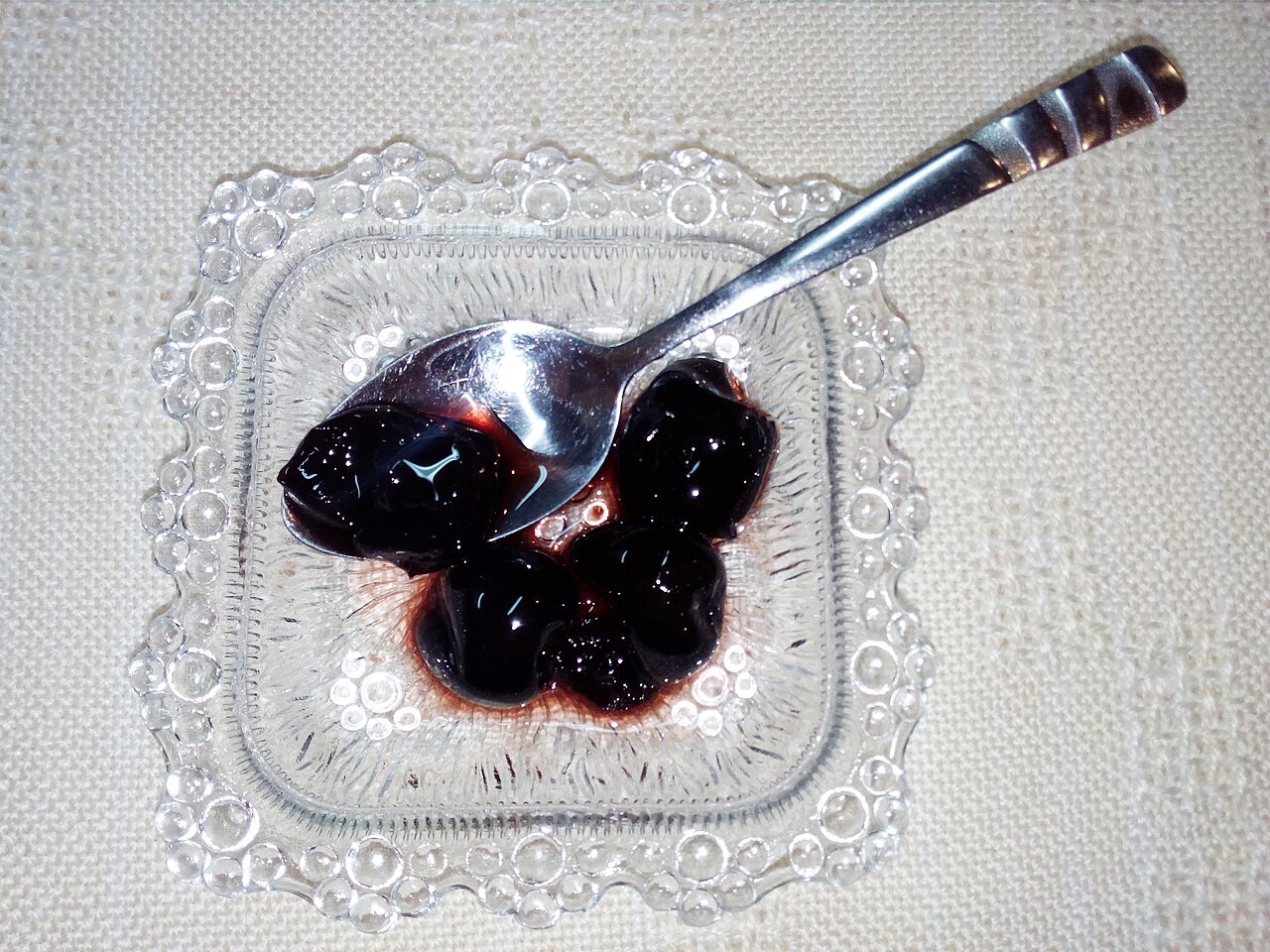 Served sour cherry spoon sweet.