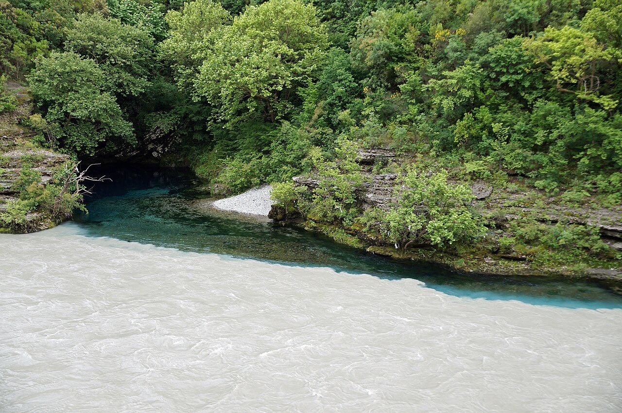 The Black Spring in Këlcyra, Albania, at the banks of River Vjosa