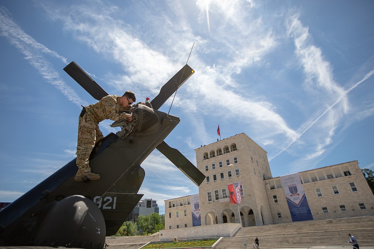 DEFENDER-Europe 21- UH-60 Blackhawks land in downtown Tirana, Albania (6658273) — Polytechnic University of Tirana, Albania