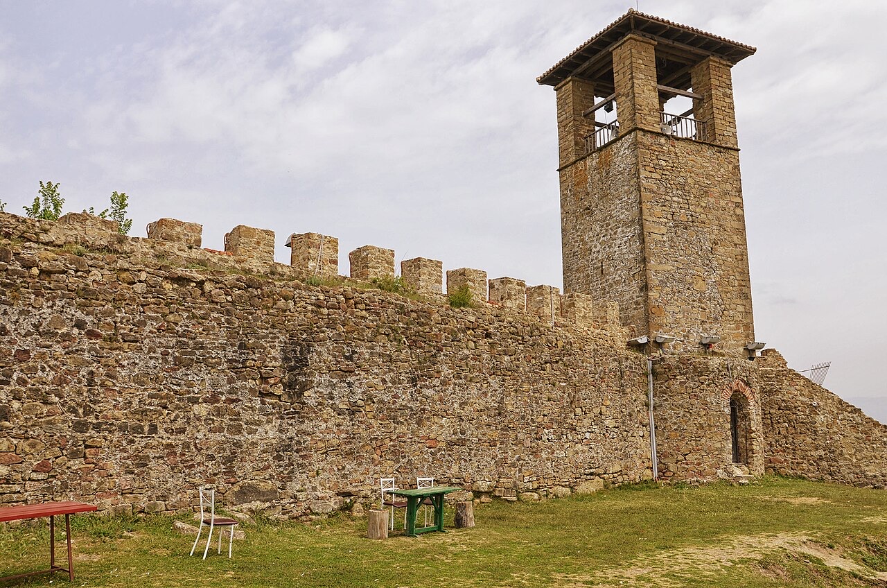 The north-eastern wall of the Prezë castle, Albania with the altered watch tower