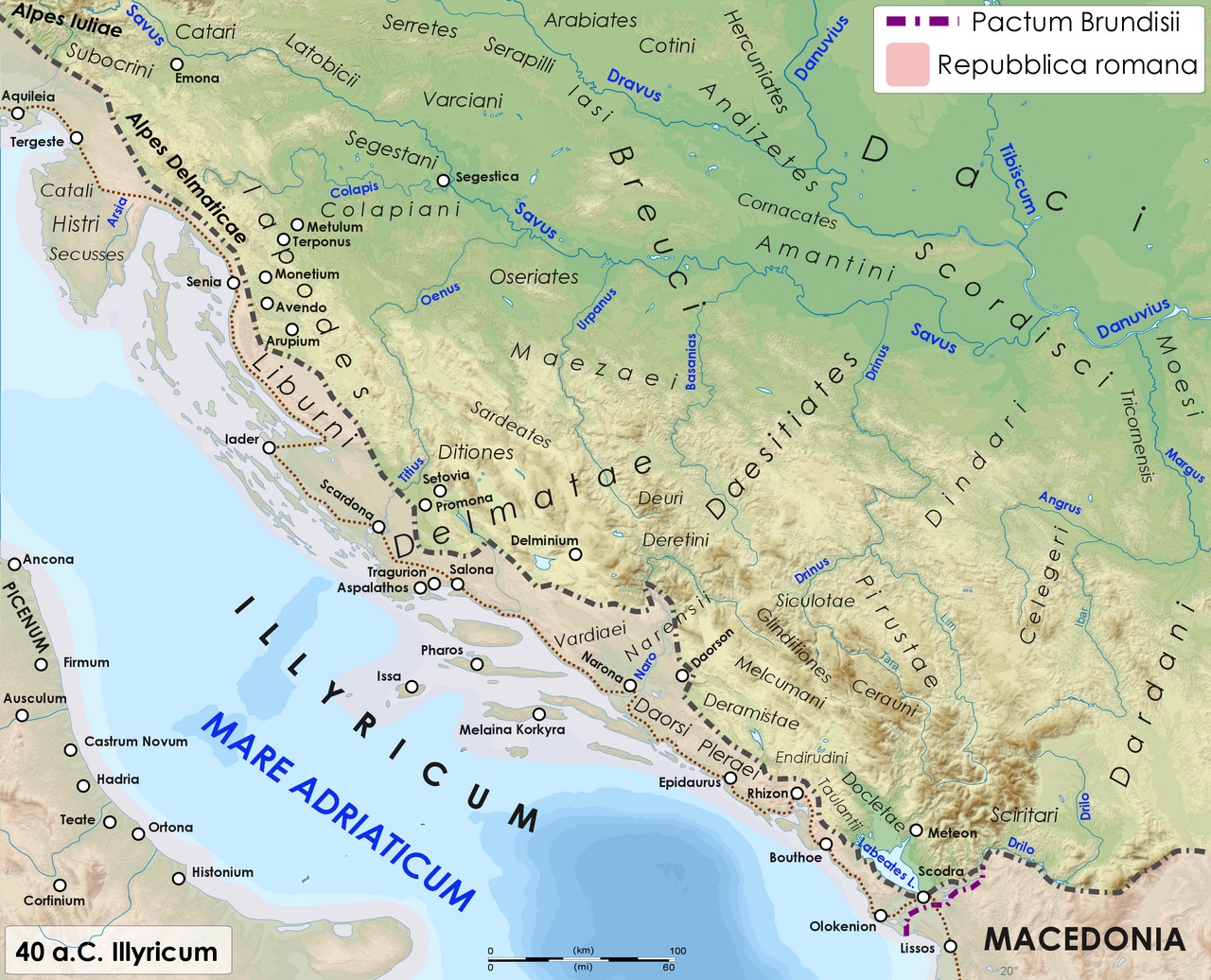 Roman Illyricum in 40 BC and native peoples