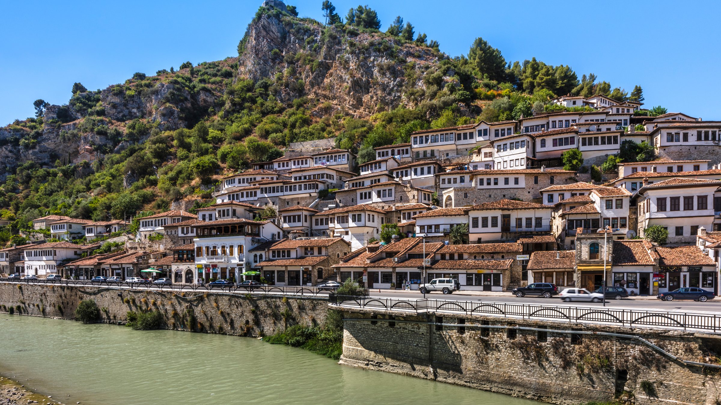 Berat's historic old town above the Osum river, Albania