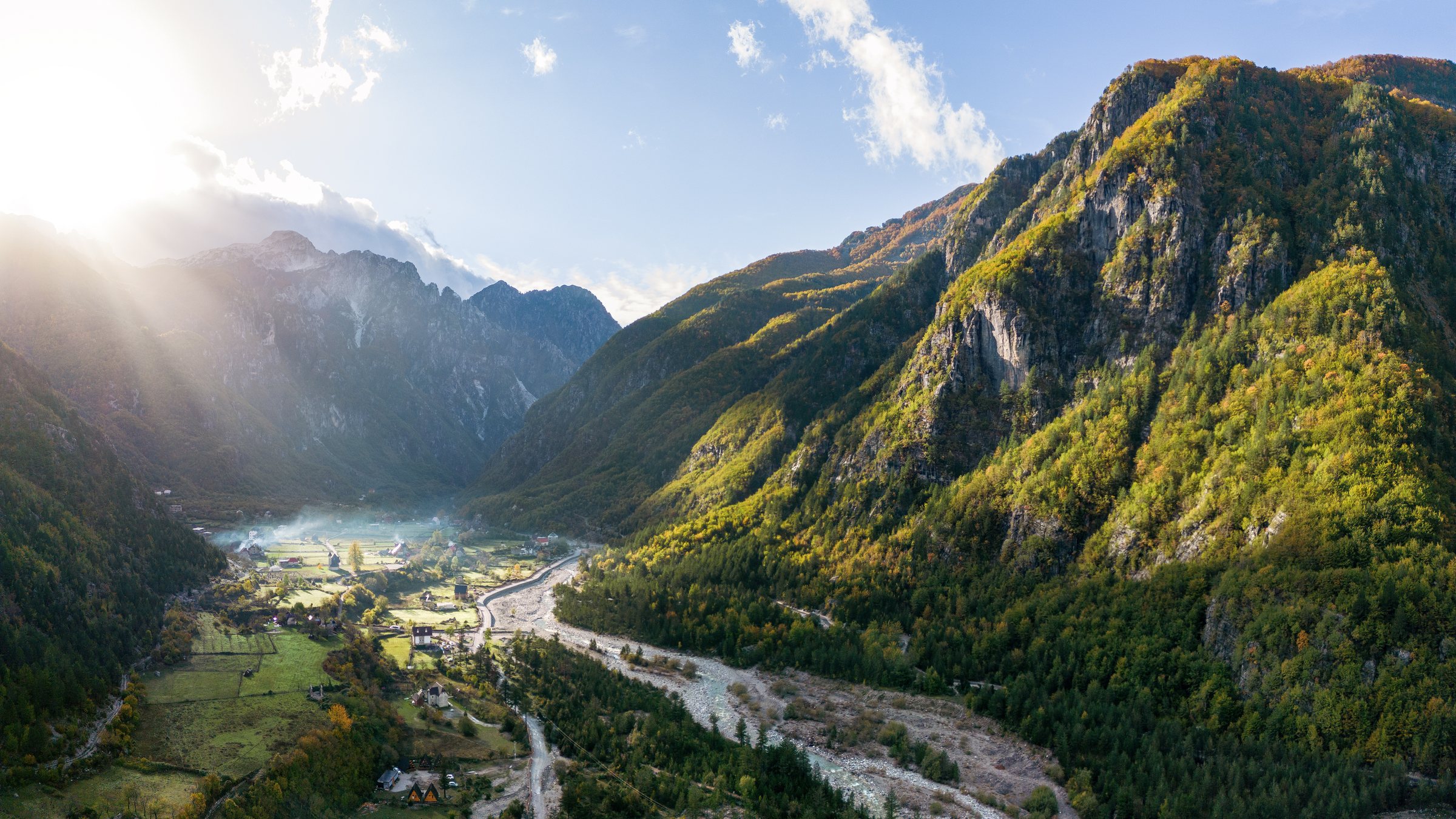 Theth village in the northern Albanian Alps from the air