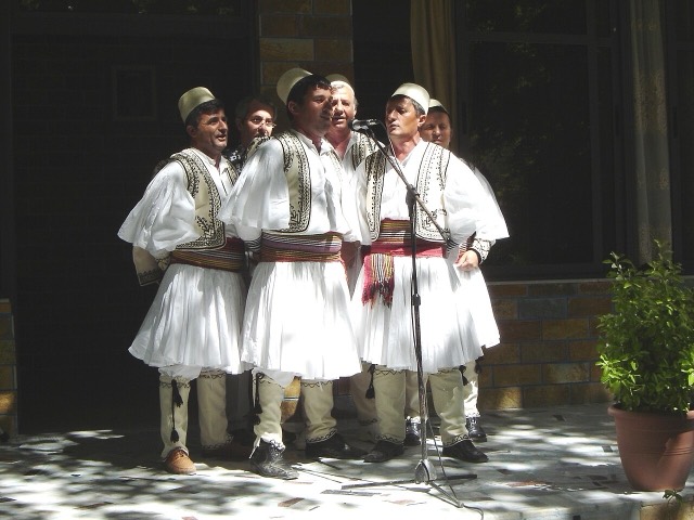 Traditional male group singing in the Area of Skrapar, South-Est Albania. (Albania)