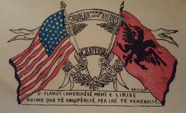 Kartolinë e mirënjohjes nga Sp. T. Ilo (1920) (postcard), The Albanian Flag and the Double-Headed Eagle, Albania