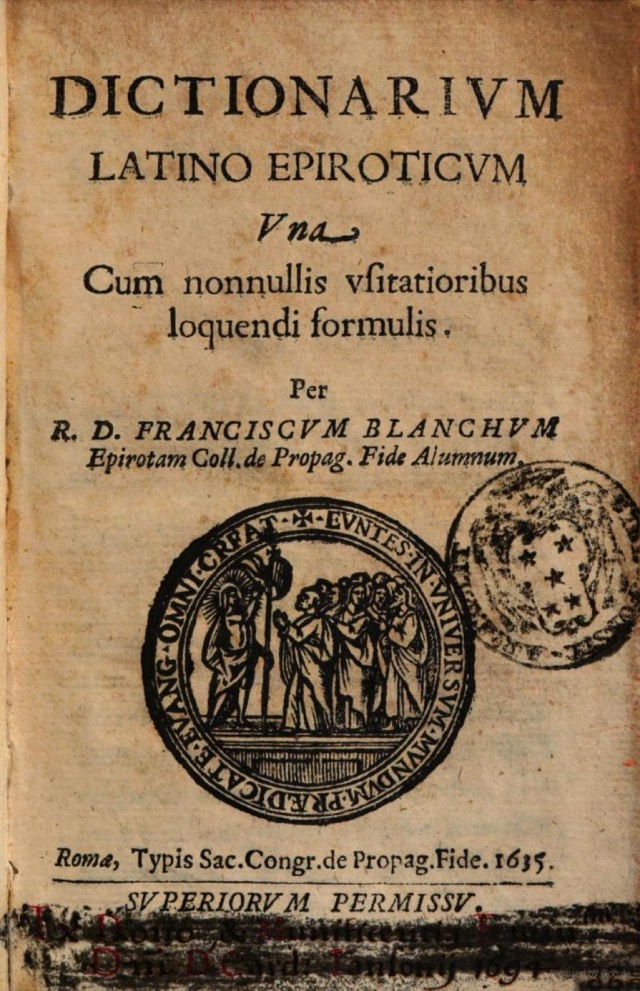 Latin Epiriote Dictionary (historical view), The Albanian Language, Albania
