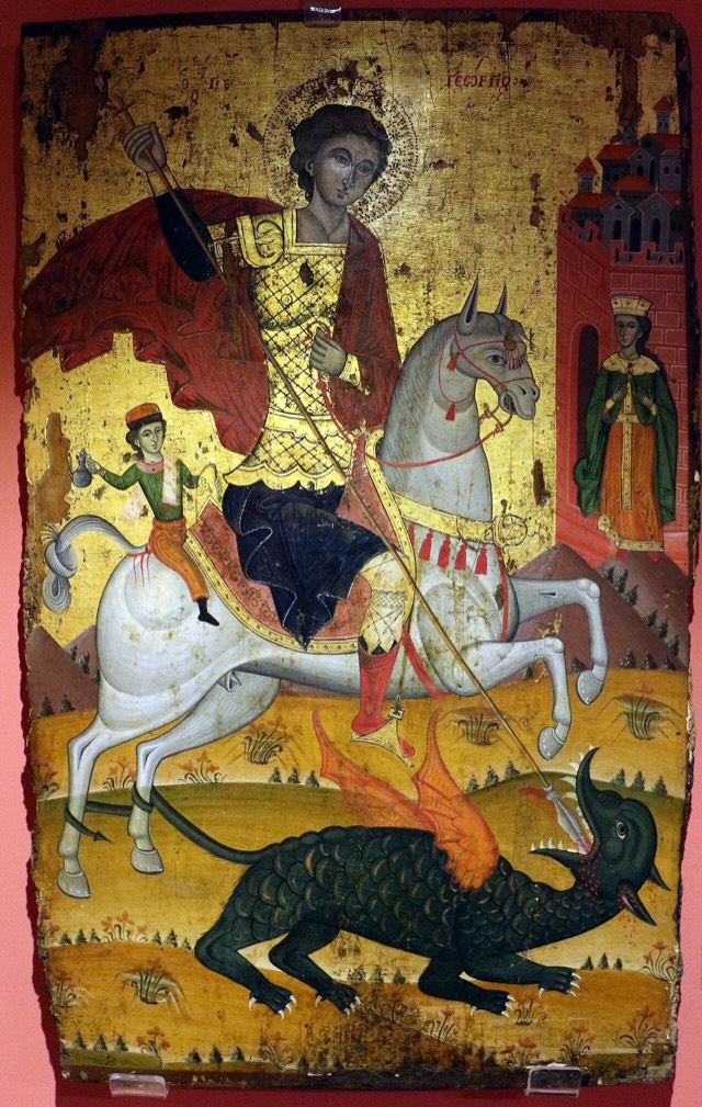 Fratelli çetiri, icona di san giorgio e il drago, XVIII secolo, da malzhanit a ardenicë lushnje, Ardenica Monastery, Albania