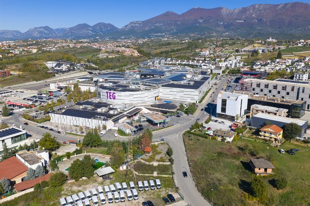 Tirana East Gate (TEG) shopping mall in Sauk, Tirana, from the air
