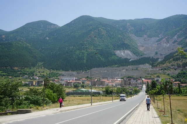 The Eastern Albanian town of Bulqizë with the mountain Mali i Lopës