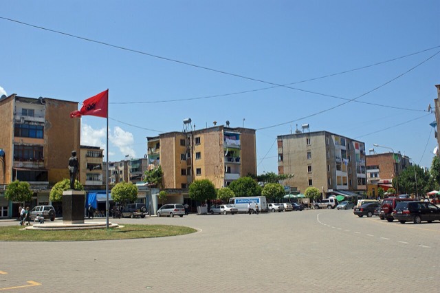 Central square in Burrel, Albania