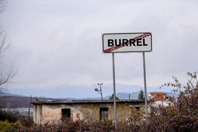 Sign in the national road of Burrel city, located in Albania, in the border of the city.