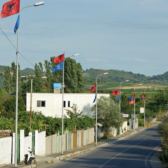 Flags in Manëz Community in Albania after the local elections of spring 2011