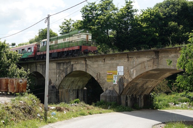 A train crossing the bridge in Pojan, Peqin, Central Albania