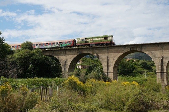 A train on a bridge in Central Albania