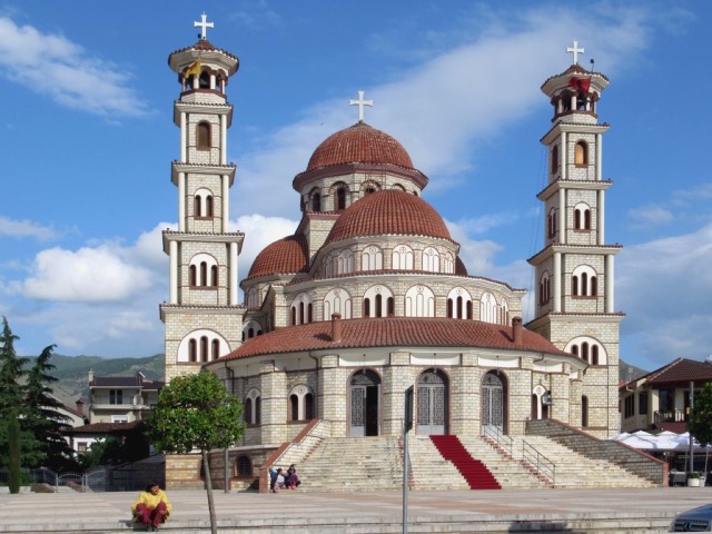 "Ringjallja e Krishtit" Orthodox Cathedral in Korce, Albania, was built with Greek money in 1995, replacing a church destroyed by the Communists.