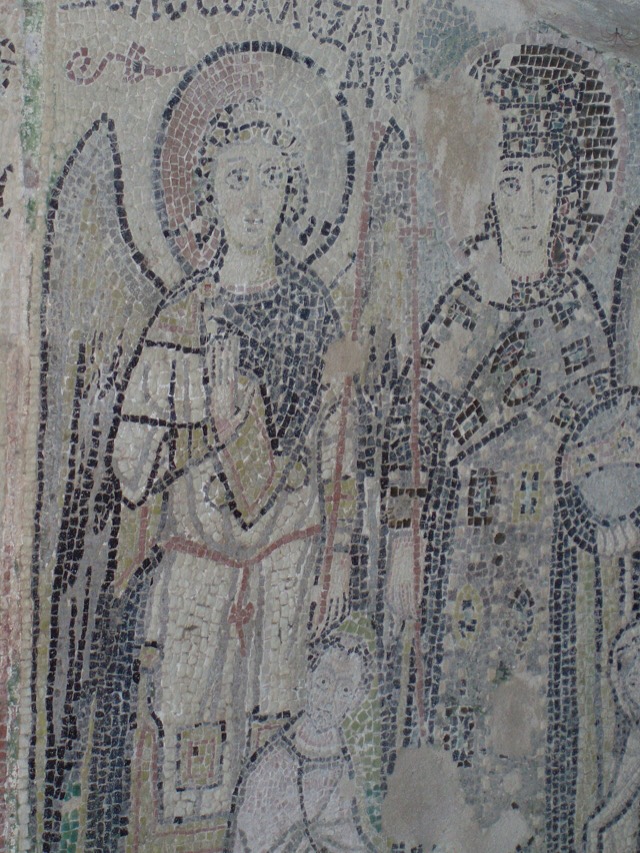 Old christian basilica under the amphitheater in Durrës , Albania . Palaeochristian mosaic.