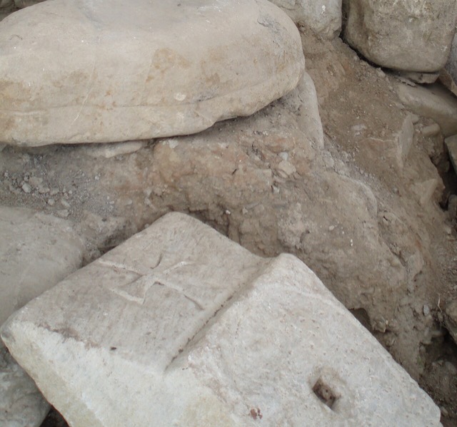 The castle in Elbasan , Albania . Byzantine cross.