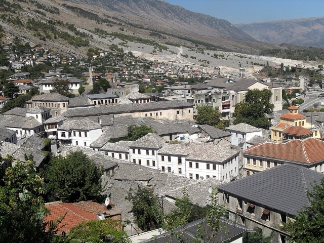 View from street to castle in Gjirokastër