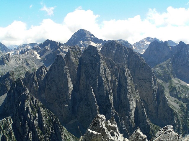 Maja e Bojës (2461 m) and Jezerski Vrh (2694) in Prokletije seen from top of Karanfili (2480 m)