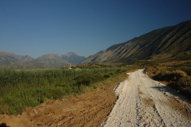 A road on the southern edge of the Karaburun peninsula, Albania