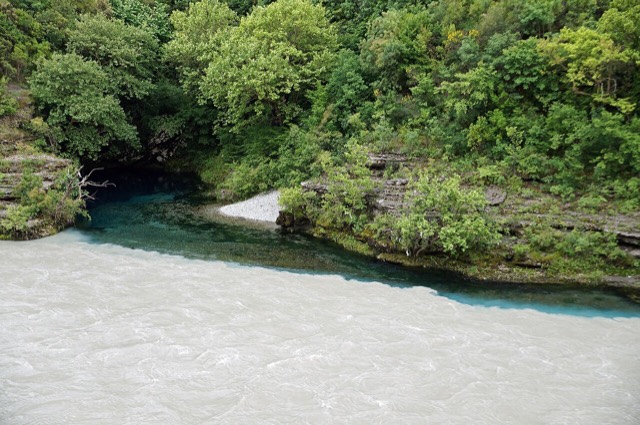 The Black Spring in Këlcyra, Albania, at the banks of River Vjosa