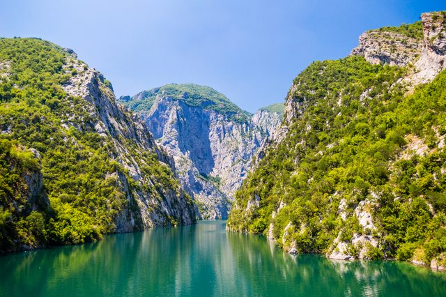 Lake Koman, the reservoir behind the Koman dam, Albania