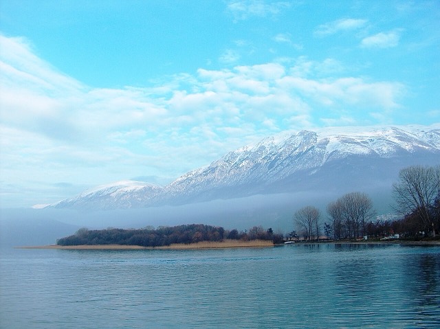 Ohrid Lake and Galichitsa Mountain near St. Naum Monastery, Republic of Macedonia