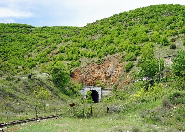 Eastern gate of the Qafë Thana Tunnel near Lin, Albania
