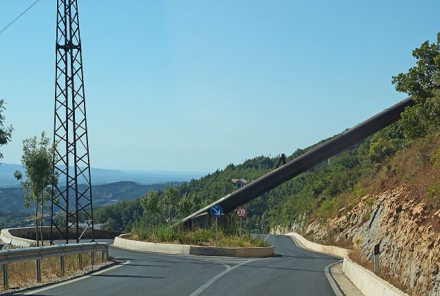 Pipe on the Western side of Mount Dajti leading to the Hydroelectric power station of Lanabregas crossing the national road