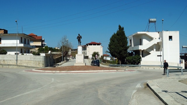 A monument on the Eastern entrance to the town of Roskovec, Albania