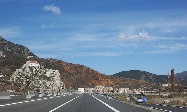 Highway from Durrës to Prishtina at Rubik in Mirdita, Albania.
