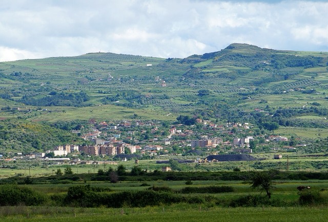 The town of Selenica in Southern Albania seen from North