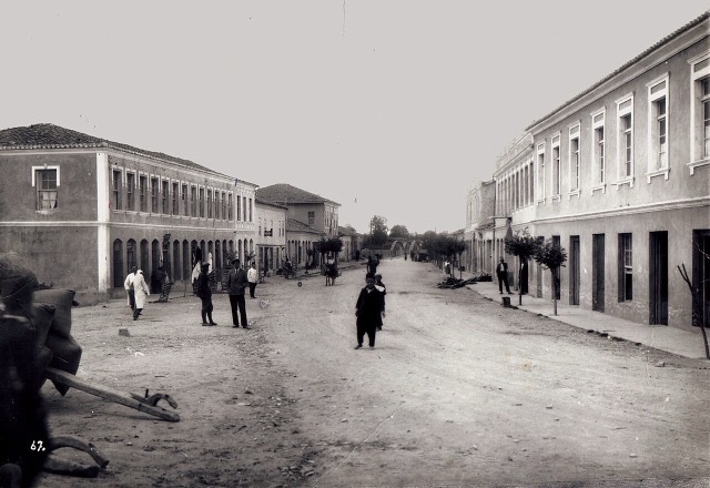 The center of the town of Shijak, Albania in 1935.