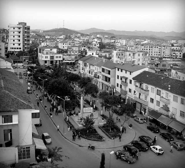 this is a picture of Shijak, Albania taken in 2008 from a balcony of an apartment building.