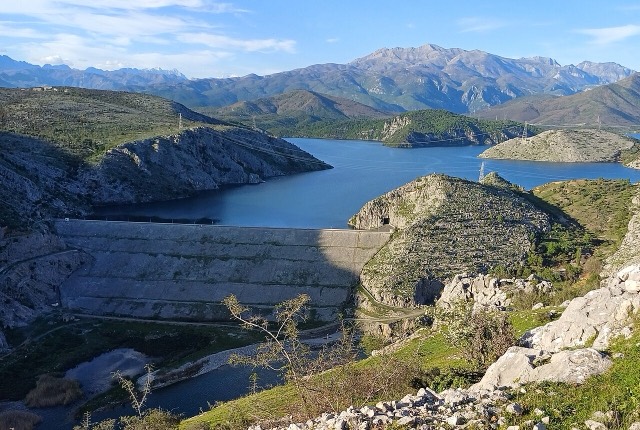 Dam of Lake Vau i Dejës seen from Vau i Dejës Castle