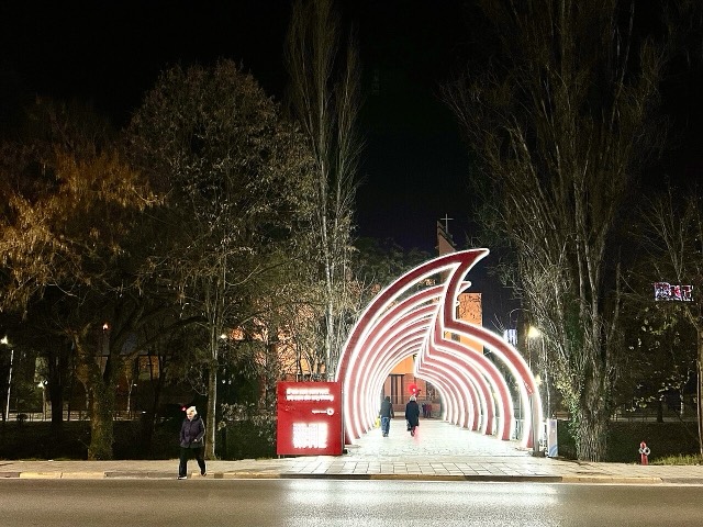 Tiranë, Albania, 2 January 2023 - Illuminated pathway